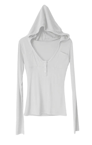 HOODIE POCKET U-NECK SNAP BUTTON HOOD T