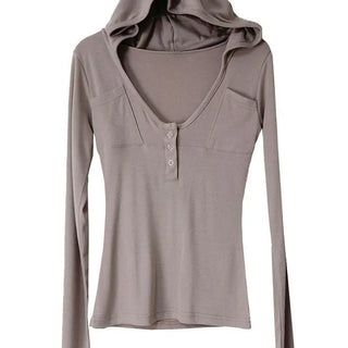 HOODIE POCKET U-NECK SNAP BUTTON HOOD T