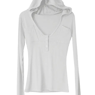 HOODIE POCKET U-NECK SNAP BUTTON HOOD T