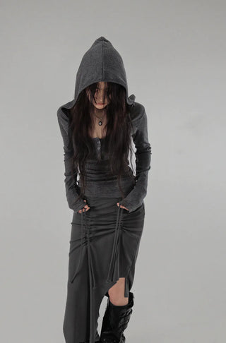 HOODIE POCKET U-NECK SNAP BUTTON HOOD T