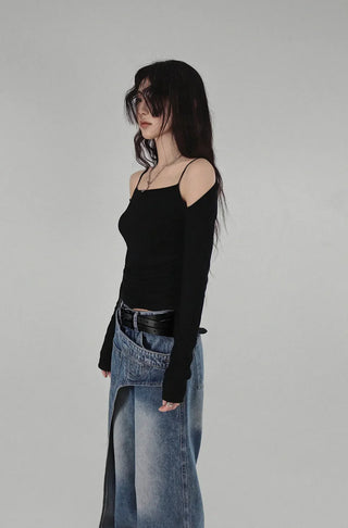 RAM SHOULDER OFF-CUT SOFT LONG-SLEEVED TOP