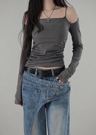 RAM SHOULDER OFF-CUT SOFT LONG-SLEEVED TOP