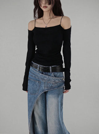 RAM SHOULDER OFF-CUT SOFT LONG-SLEEVED TOP