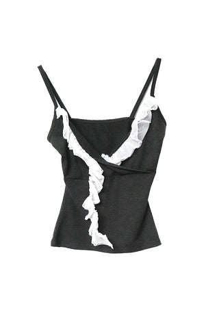 ERI LACE V-NECK FRILL WRAP SLEEVELESS