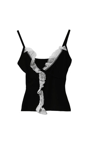 ERI LACE V-NECK FRILL WRAP SLEEVELESS