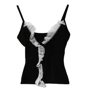 ERI LACE V-NECK FRILL WRAP SLEEVELESS