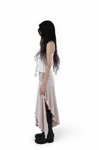 ERI LACE V-NECK FRILL WRAP SLEEVELESS