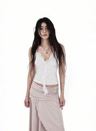 ERI LACE V-NECK FRILL WRAP SLEEVELESS