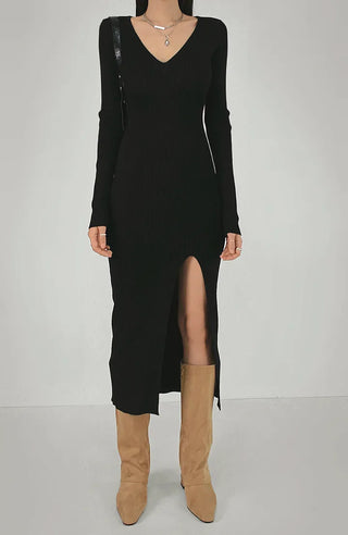 Golgini V-neck side deep slit long one-piece