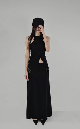 SKULL RIVET POINT LONG SKIRT