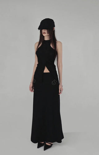 SKULL RIVET POINT LONG SKIRT