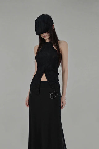 SKULL RIVET POINT LONG SKIRT