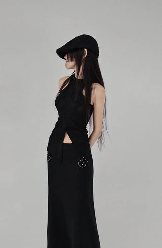 SKULL RIVET POINT LONG SKIRT