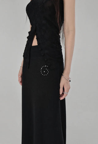 SKULL RIVET POINT LONG SKIRT