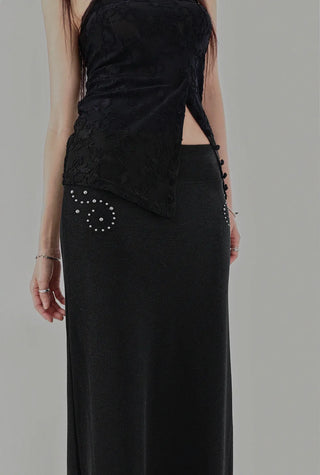 SKULL RIVET POINT LONG SKIRT