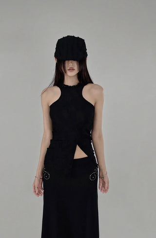 SKULL RIVET POINT LONG SKIRT