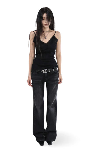 MEATS KNIT LACE HALF SLEEVELESS TOP