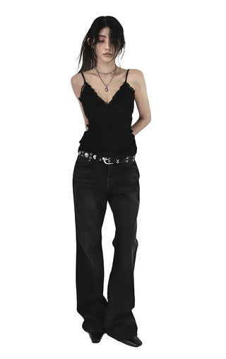 MEATS KNIT LACE HALF SLEEVELESS TOP