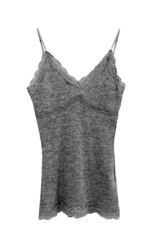 MEATS KNIT LACE HALF SLEEVELESS TOP