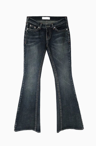 FADING LOW-RISE STITCH RED POINT BOOTCUT JEANS
