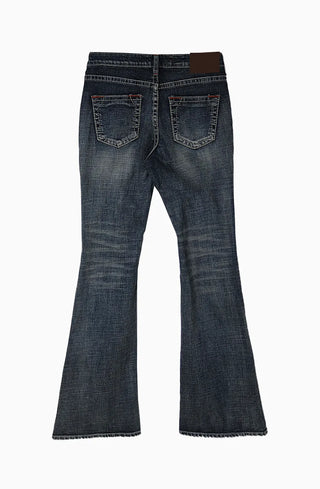 FADING LOW-RISE STITCH RED POINT BOOTCUT JEANS