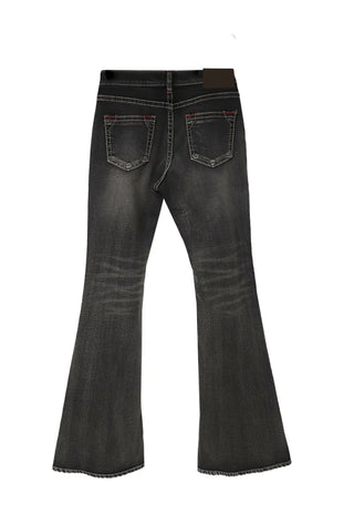 FADING LOW-RISE STITCH RED POINT BOOTCUT JEANS