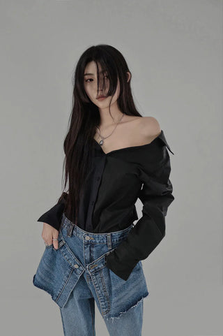 ROY LOOSE OPEN SHOULDER SHIRT BLOUSE