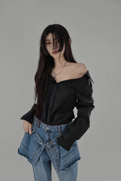 ROY LOOSE OPEN SHOULDER SHIRT BLOUSE