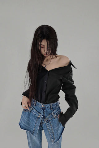 ROY LOOSE OPEN SHOULDER SHIRT BLOUSE