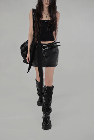 Z UNBAL DIAGONAL DENIM SHORT WRAP SKIRT