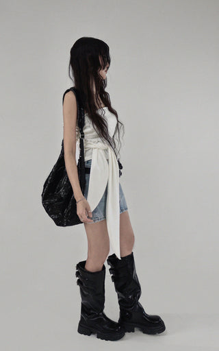 Z UNBAL DIAGONAL DENIM SHORT WRAP SKIRT