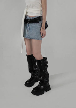 Z UNBAL DIAGONAL DENIM SHORT WRAP SKIRT