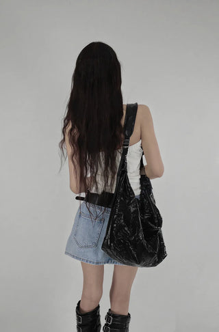 Z UNBAL DIAGONAL DENIM SHORT WRAP SKIRT