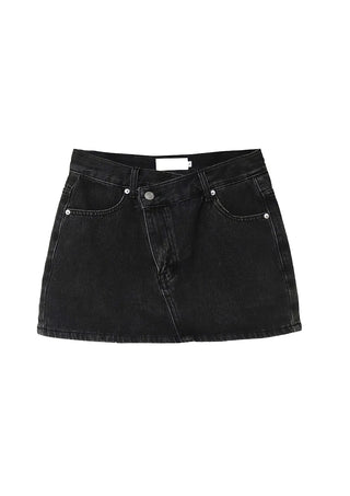 Z UNBAL DIAGONAL DENIM SHORT WRAP SKIRT