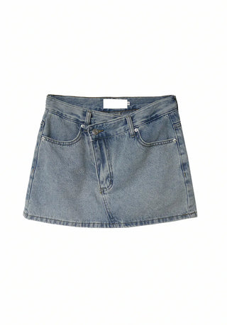 Z UNBAL DIAGONAL DENIM SHORT WRAP SKIRT
