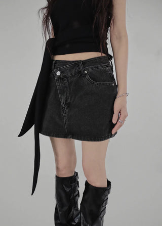 Z UNBAL DIAGONAL DENIM SHORT WRAP SKIRT