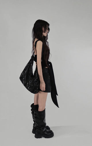 Z UNBAL DIAGONAL DENIM SHORT WRAP SKIRT