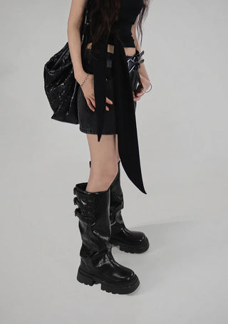 Z UNBAL DIAGONAL DENIM SHORT WRAP SKIRT