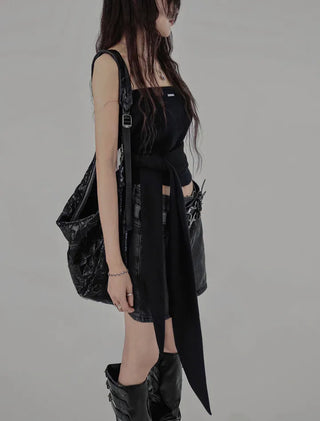 Z UNBAL DIAGONAL DENIM SHORT WRAP SKIRT