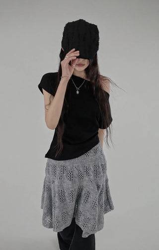 CUE LAYERED FLARE KNIT SKIRT