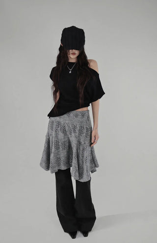 CUE LAYERED FLARE KNIT SKIRT