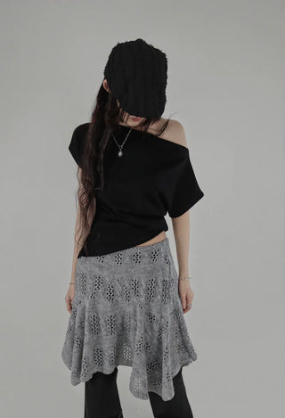 CUE LAYERED FLARE KNIT SKIRT