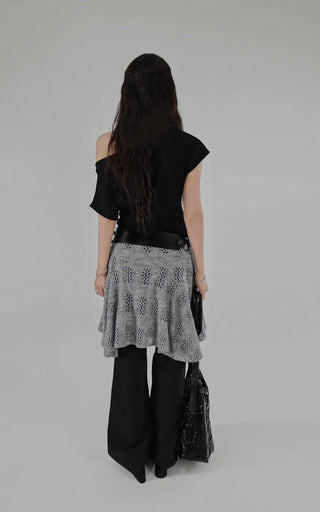 CUE LAYERED FLARE KNIT SKIRT