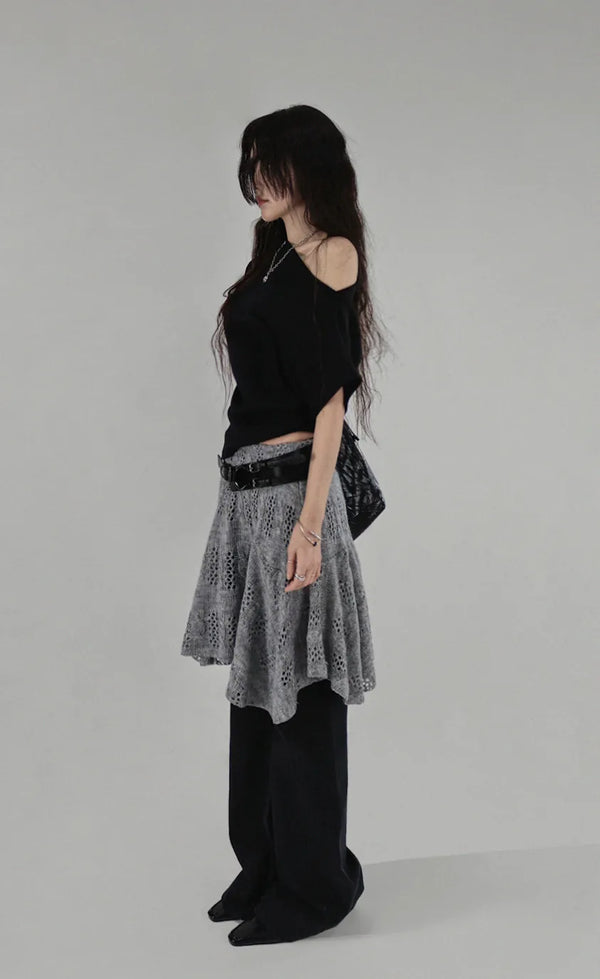 CUE LAYERED FLARE KNIT SKIRT
