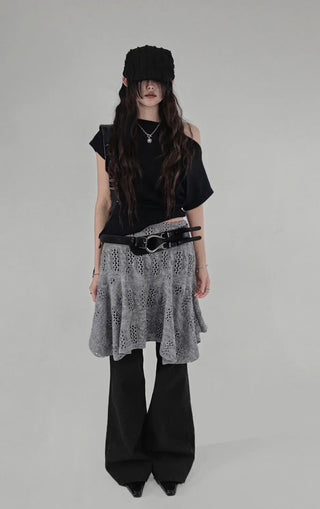 CUE LAYERED FLARE KNIT SKIRT