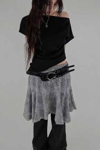 CUE LAYERED FLARE KNIT SKIRT