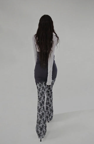 Rose Flower Jacquard Layered Bootcut Pants