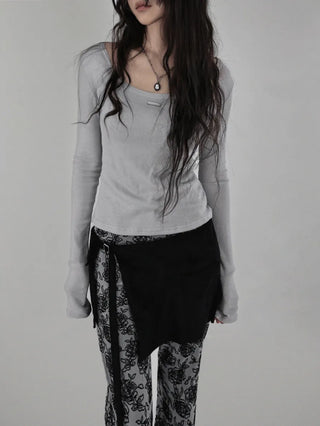 DUS TWO-WAY DEEP U-NECK LONG SLEEVE TEE