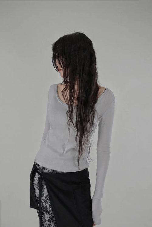 DUS TWO-WAY DEEP U-NECK LONG SLEEVE TEE