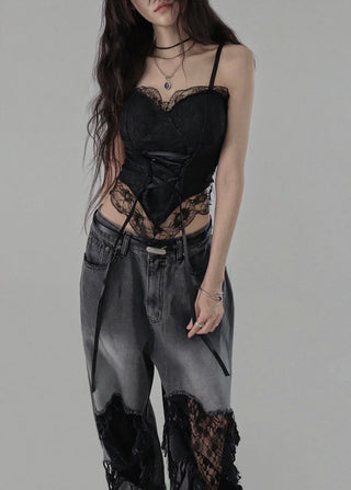 CHICHI CORSET LACE V-CUT CAP STRAP BRA TOP